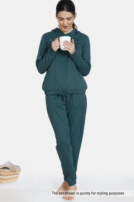 Zivame Fleece Marl Knit Cotton Hoodie With Soft Brushed Back - Ponderosa Pine — image 4